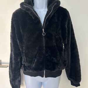 Fashion Nova Plush Black Bomber Jacket